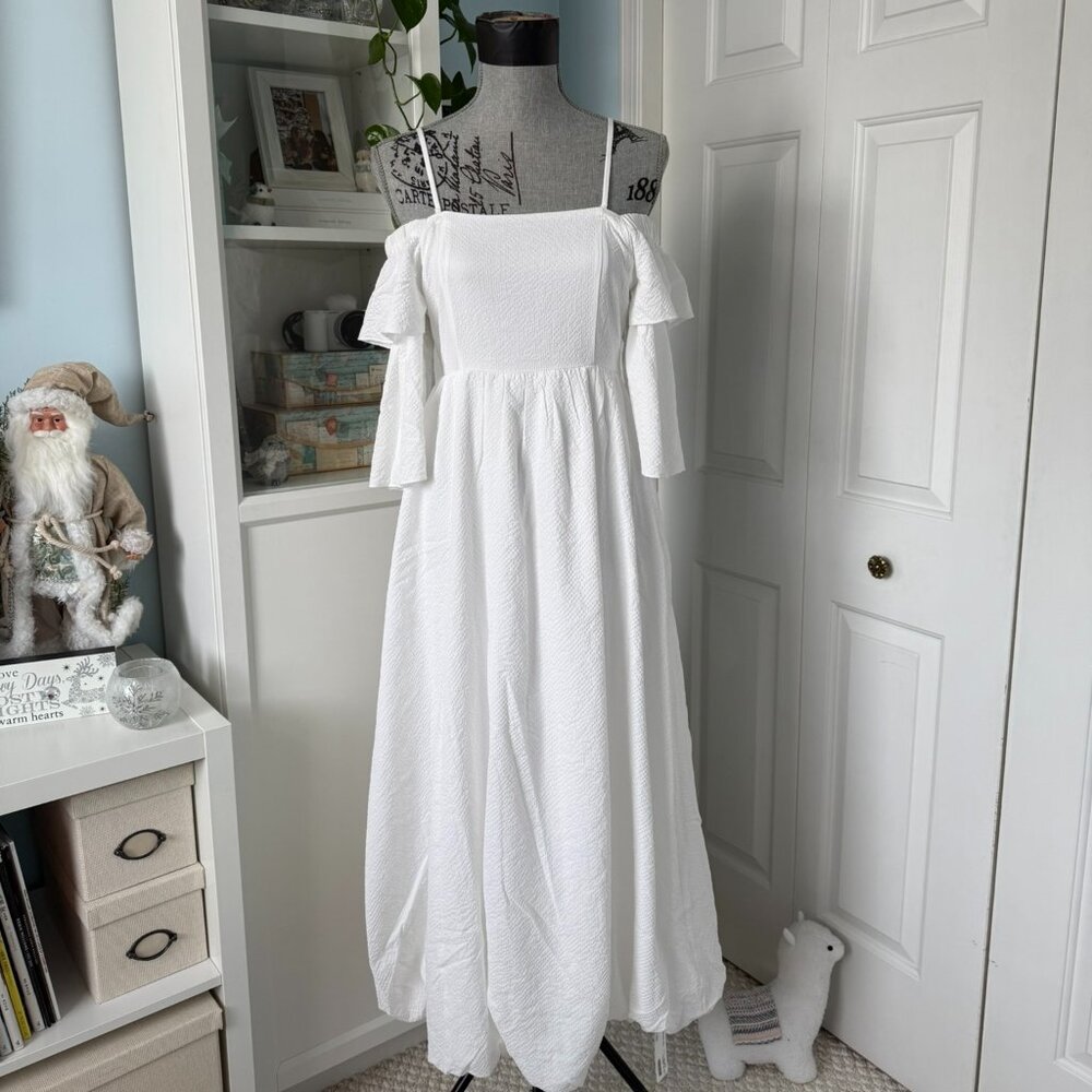 Heather (Japanese Brand) White Off-Shoulder Maxi Dress – Size S (NWT)